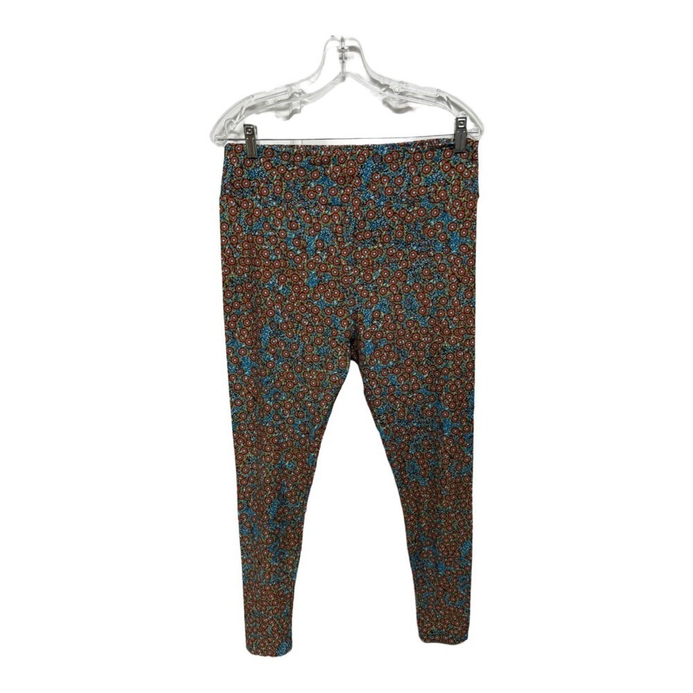 LuLaRoe Blue Orange Floral Daisies Leggings TC Artsy Colorful Art To Wear Soft